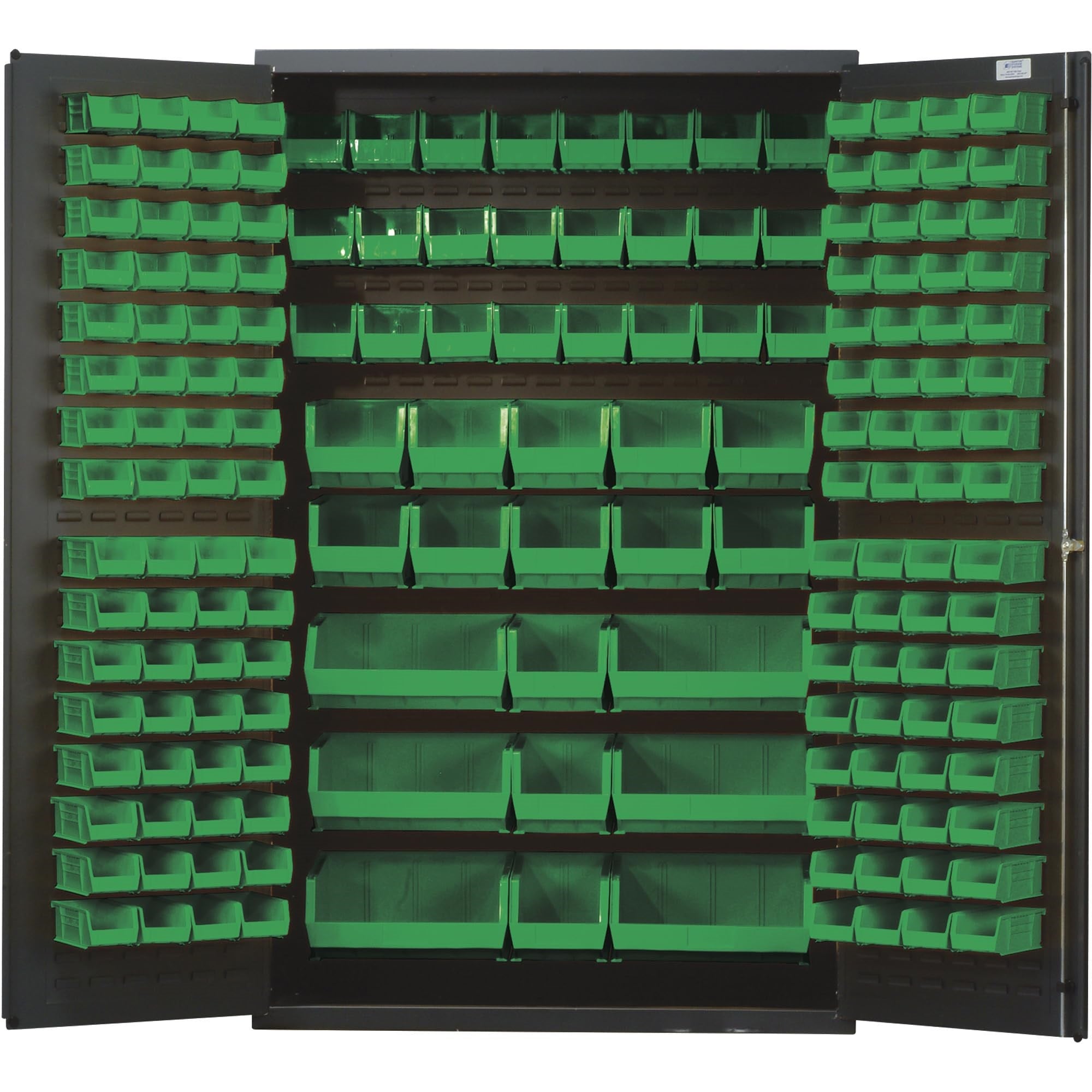 Heavy-Duty 48 Bin Cabinet, 48W x 24D x 78H, 14 gauge all welded construction, includes: (64) QUS210, (64) QUS220, (24) QUS230, (