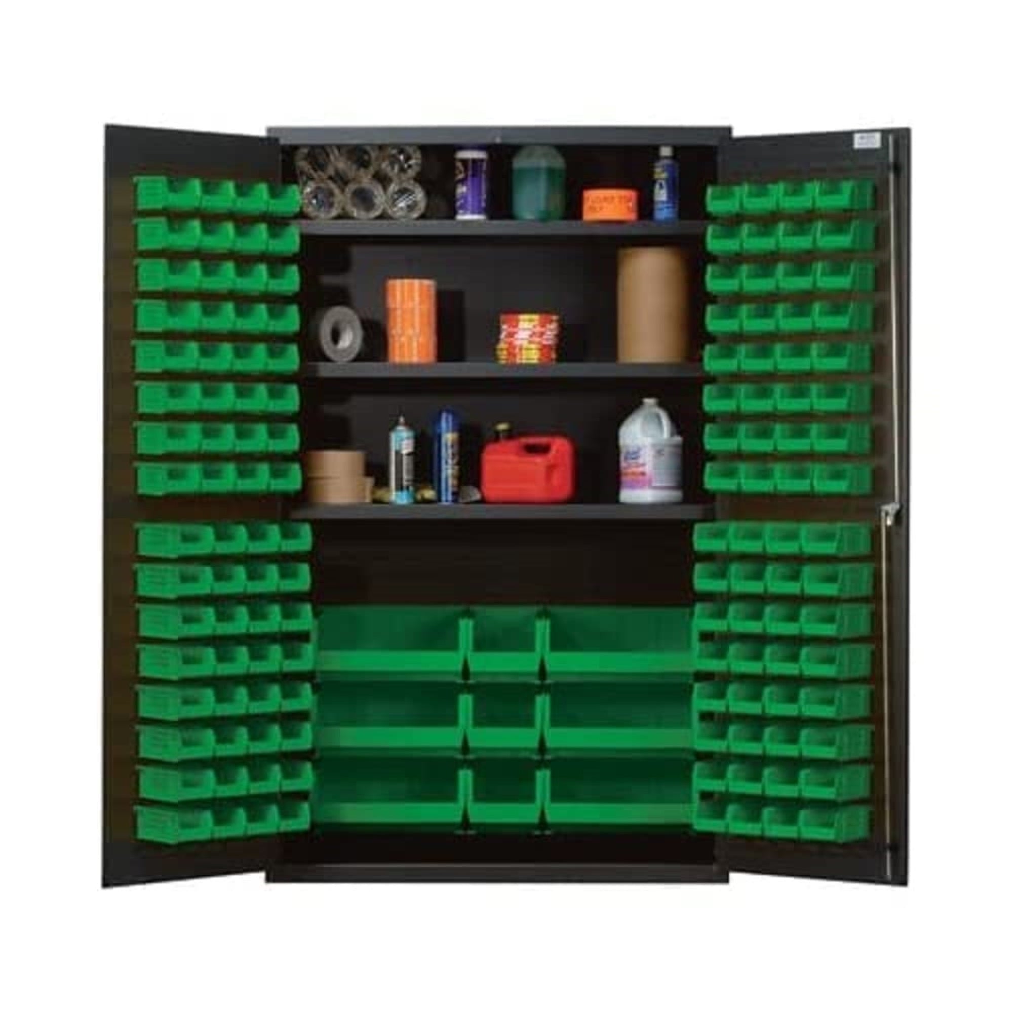 Heavy-Duty 48 Bin Cabinet, 48W x 24D x 78H, 400 lb. capacity per interior shelf, 14 gauge all welded construction, includes: (3)