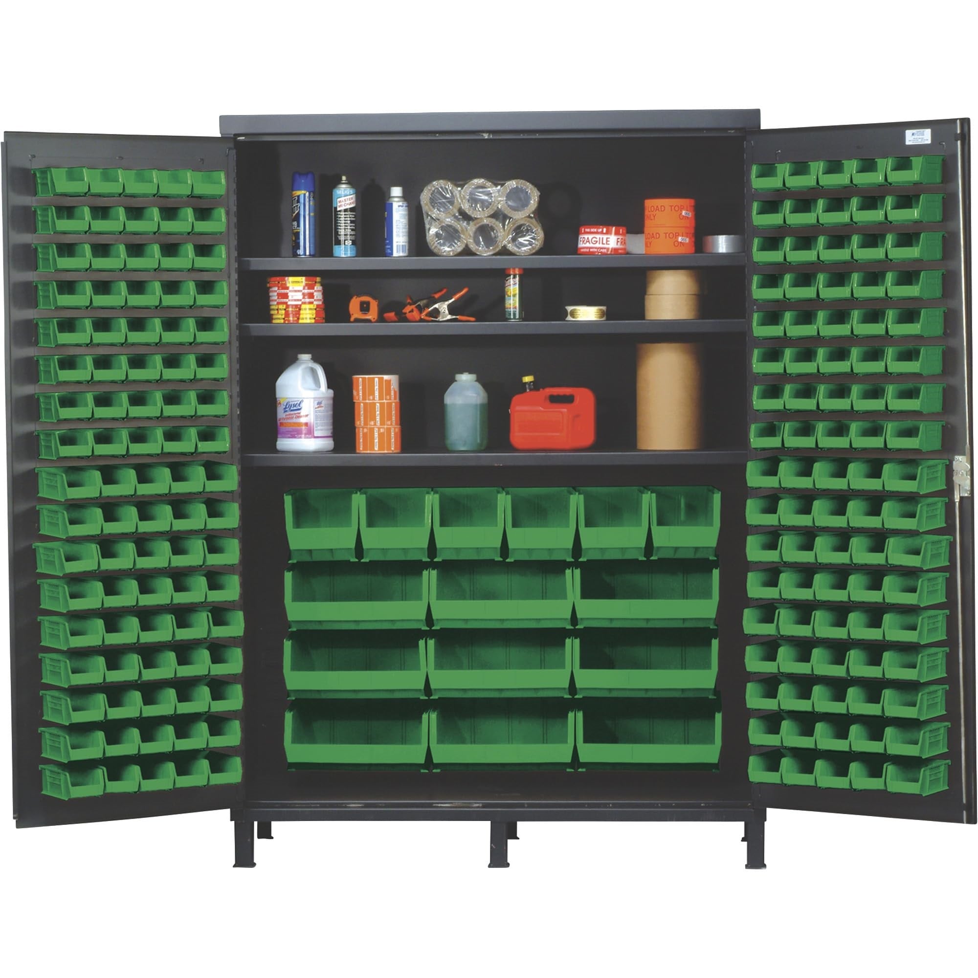 Heavy-Duty 60 Bin Cabinet, 60W x 24D x 84H, 500 lb. capacity per interior shelf, 14 gauge all welded construction, includes: (3)