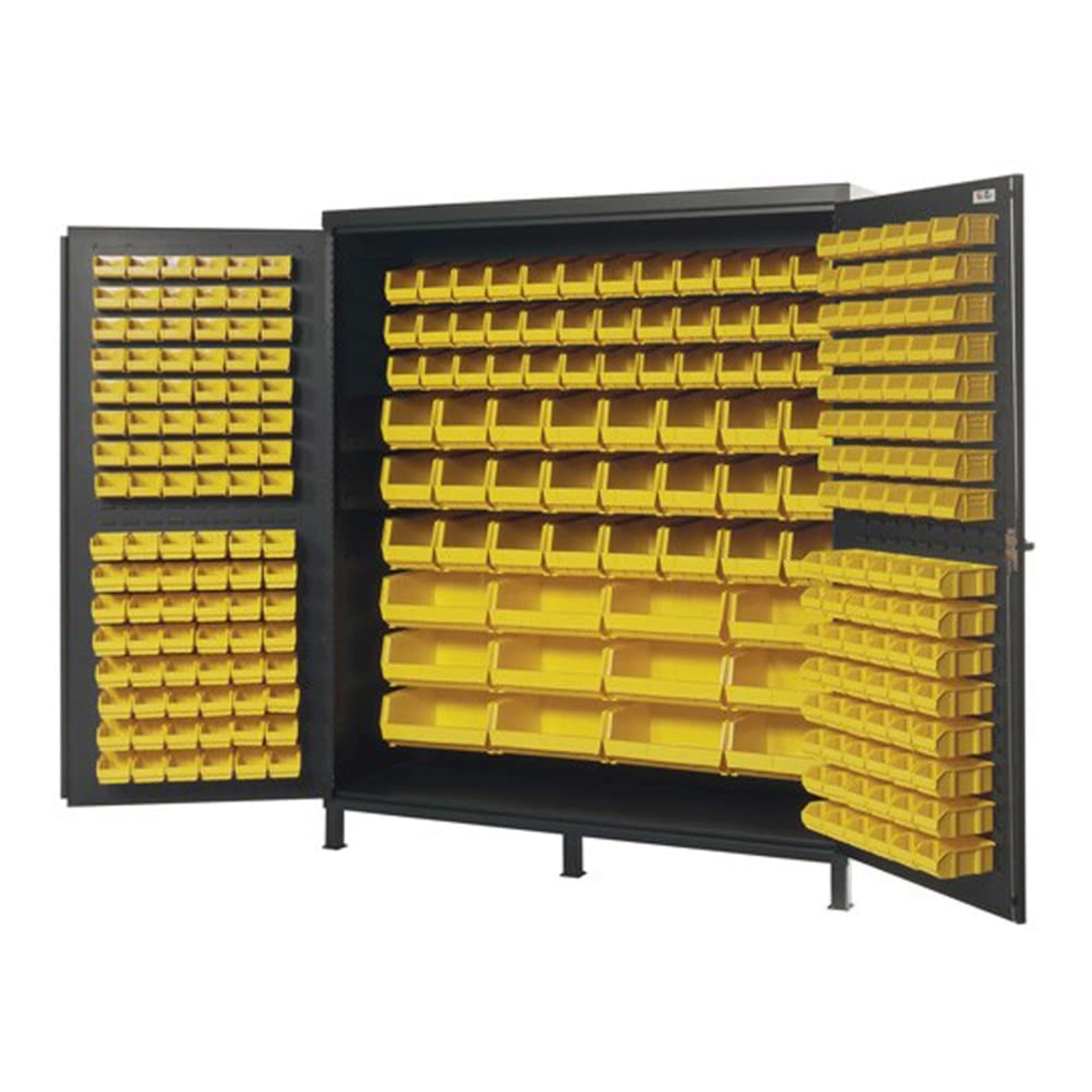 Heavy-Duty 72 Bin Cabinet, 72W x 24D x 84H, 14 gauge all welded construction, includes: (32) QUS232, (32) QUS236, (36) QUS230, (