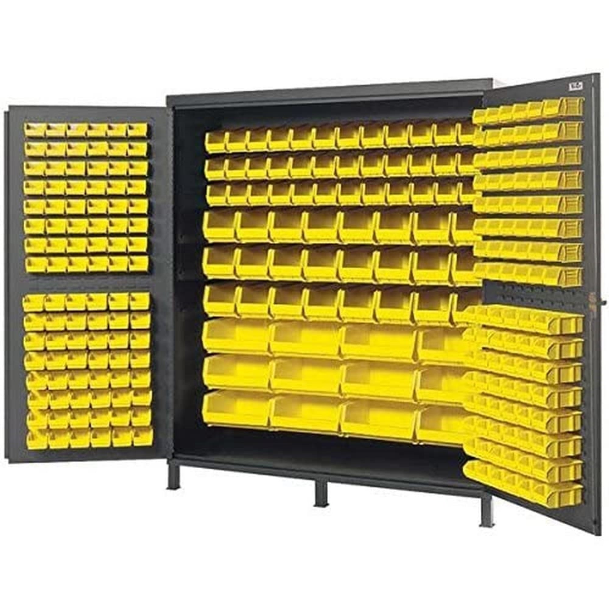 Heavy-Duty 72 Bin Cabinet, 72W x 24D x 84H, 14 gauge all welded construction, includes: (96) QUS210, (96) QUS220, (36) QUS230, (
