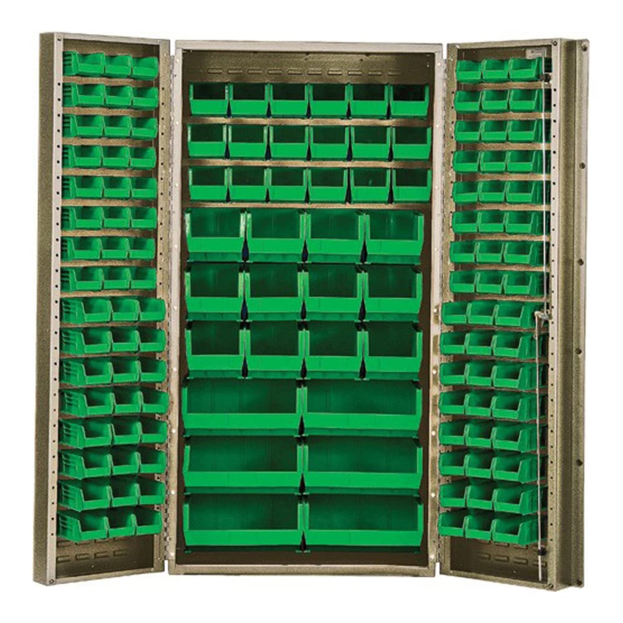 Heavy-Duty 36 Bin Cabinet, 36W x 24D x 72H, 800 lb. capacity per interior shelf, 14 gauge all welded construction, includes: (32