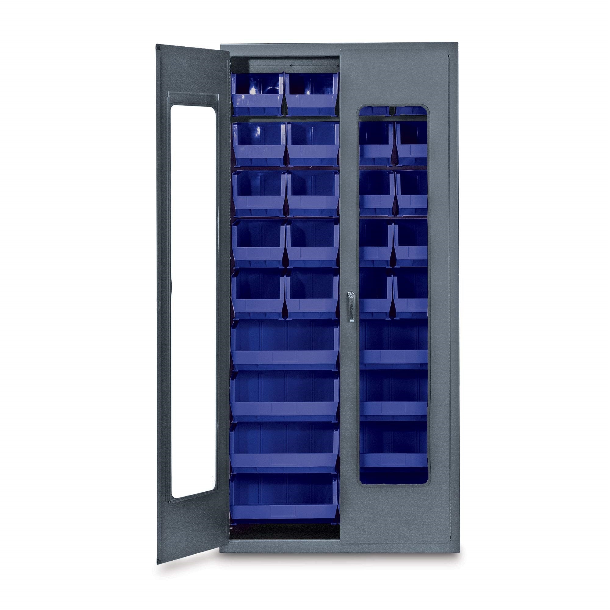 Heavy-Duty 36 Bin Cabinet, 36W x 18D x 78H, clear acrylic door model, 14 gauge all welded construction, includes: (20) QUS240 an