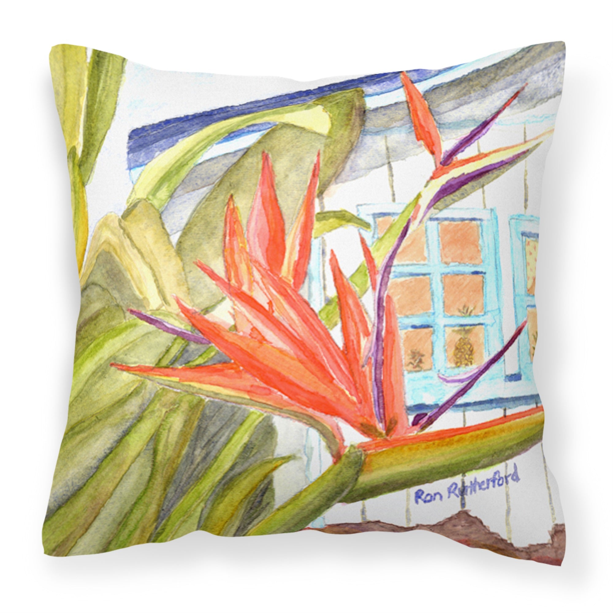 Carolines Treasures RDR2005PW1414 Flower Bird of Paradise Canvas Fabric Decorative Pillow, Large, Multicolor