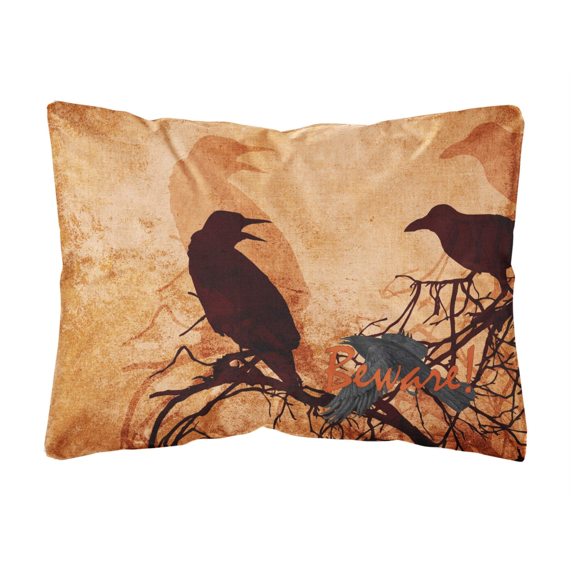 Carolines Treasures Beware Of The Black Crows Halloween Canvas Fabric Decorative Pillow, Large, Multicolor
