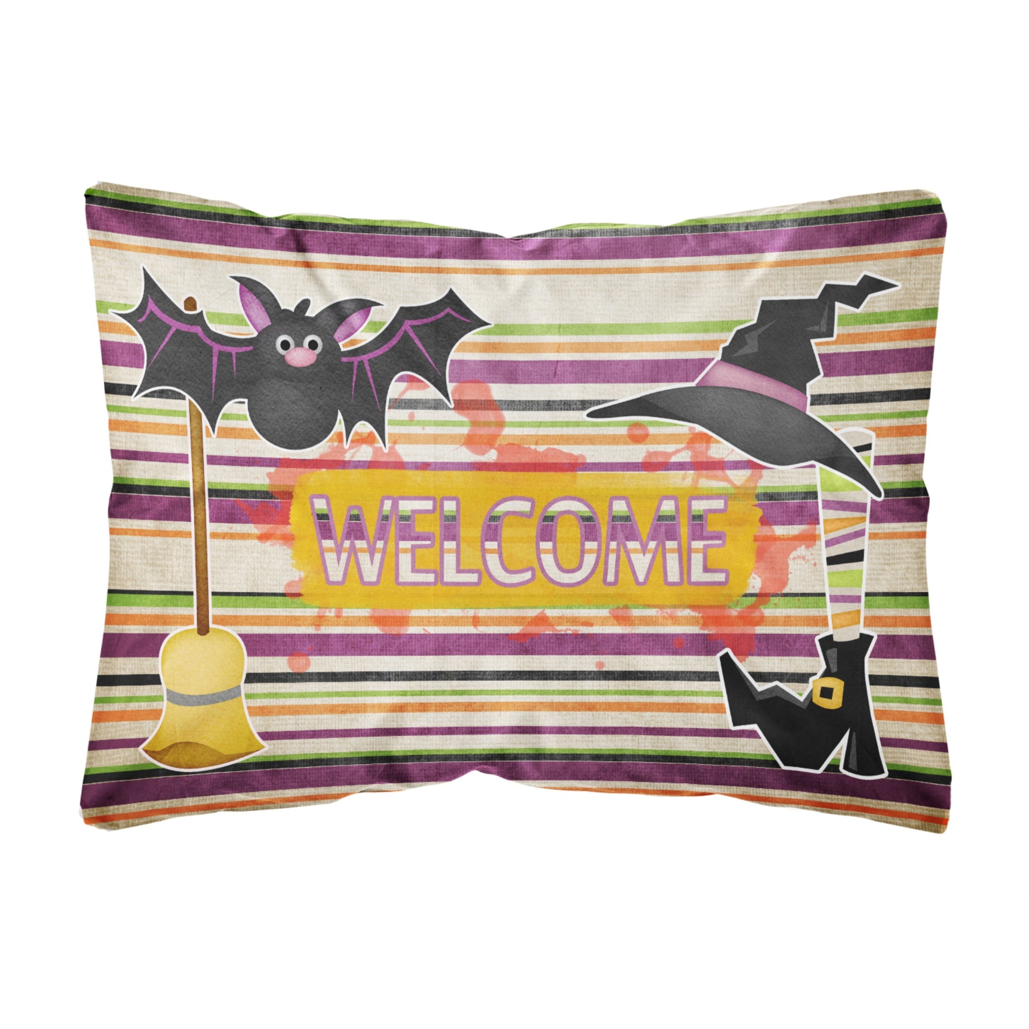Carolines Treasures Witch Costume & Broom On Stripes Halloween Fabric Decorative Pillow, Large, Multicolor