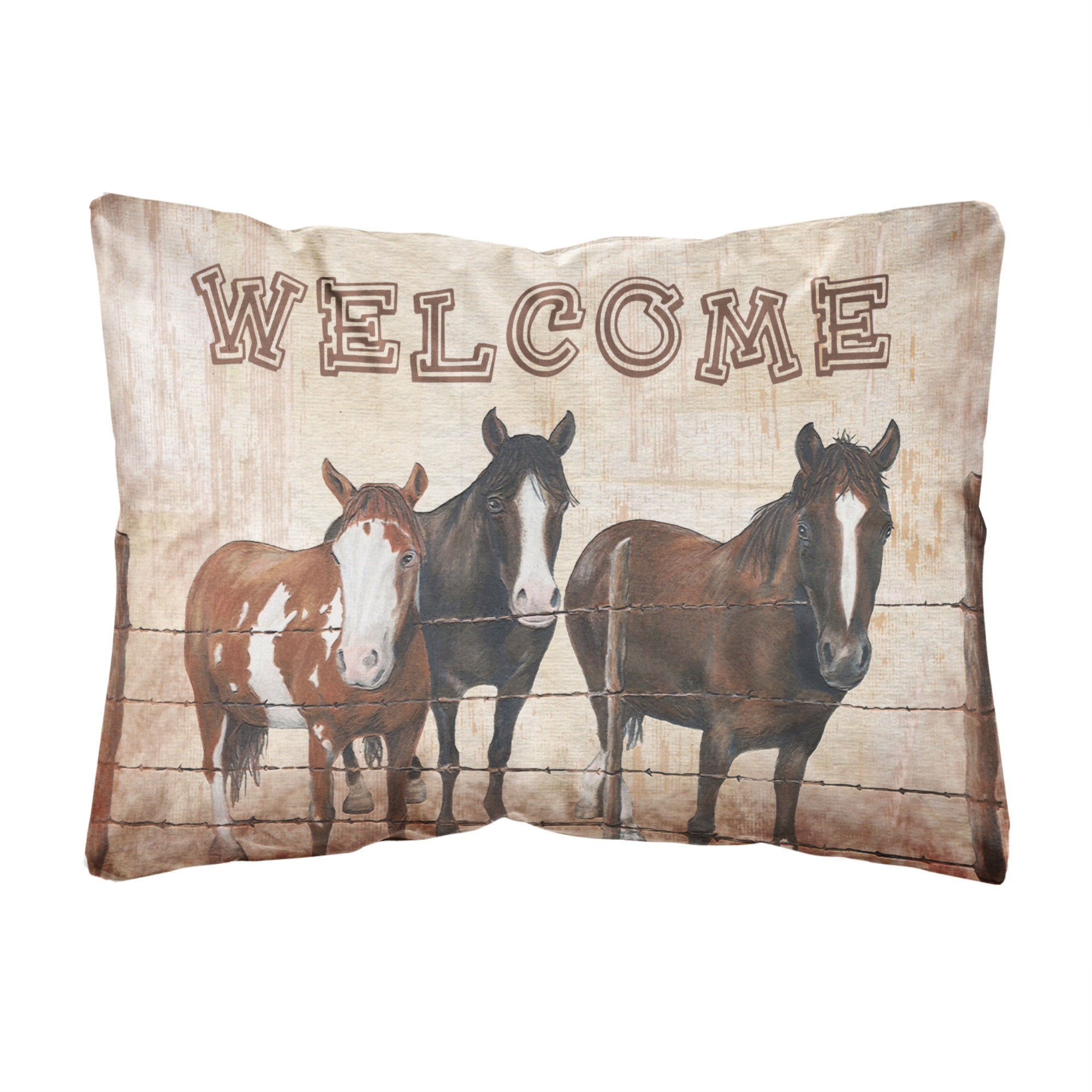 Carolines Treasures SB3059PW1216 Welcome Mat with Horses Canvas Fabric Decorative Pillow, Large, Multicolor