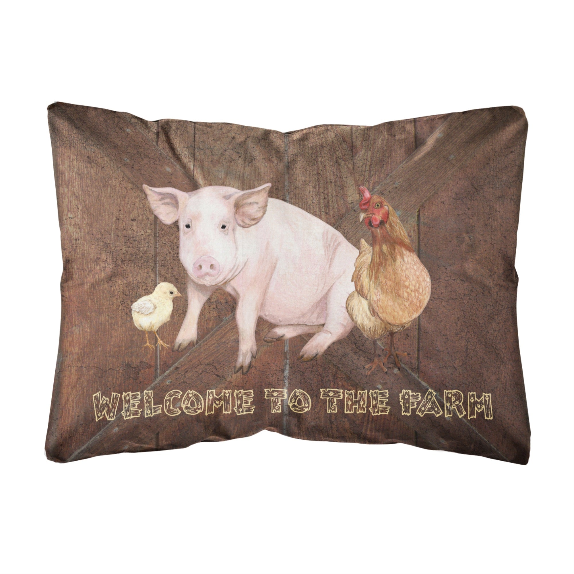 Carolines Treasures Welcome To The Farm With The Pig & Chicken Fabric Decorative Pillow, Large, Multicolor