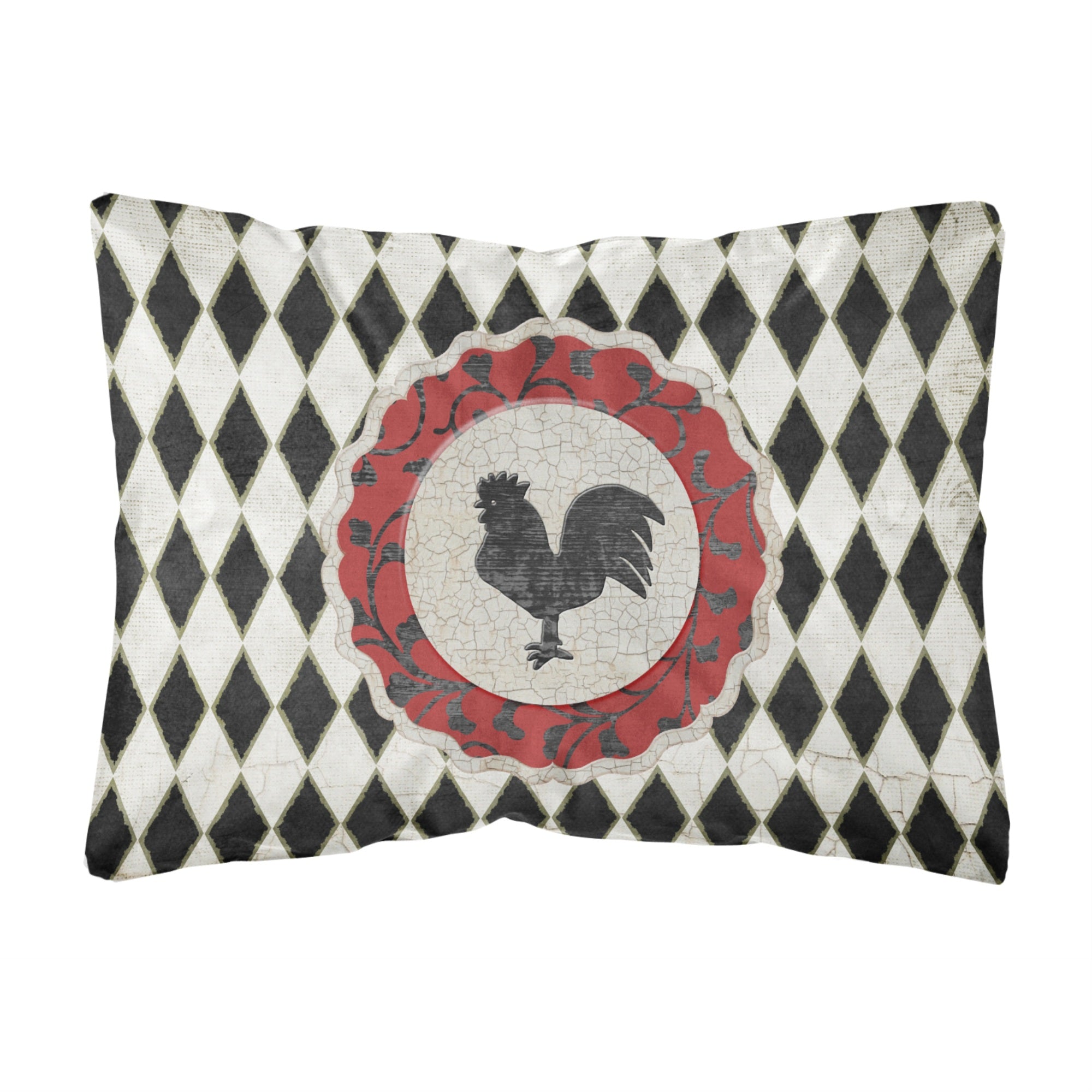 Carolines Treasures Rooster Harlequin Black & White Canvas Fabric Decorative Pillow, Large, Multicolor