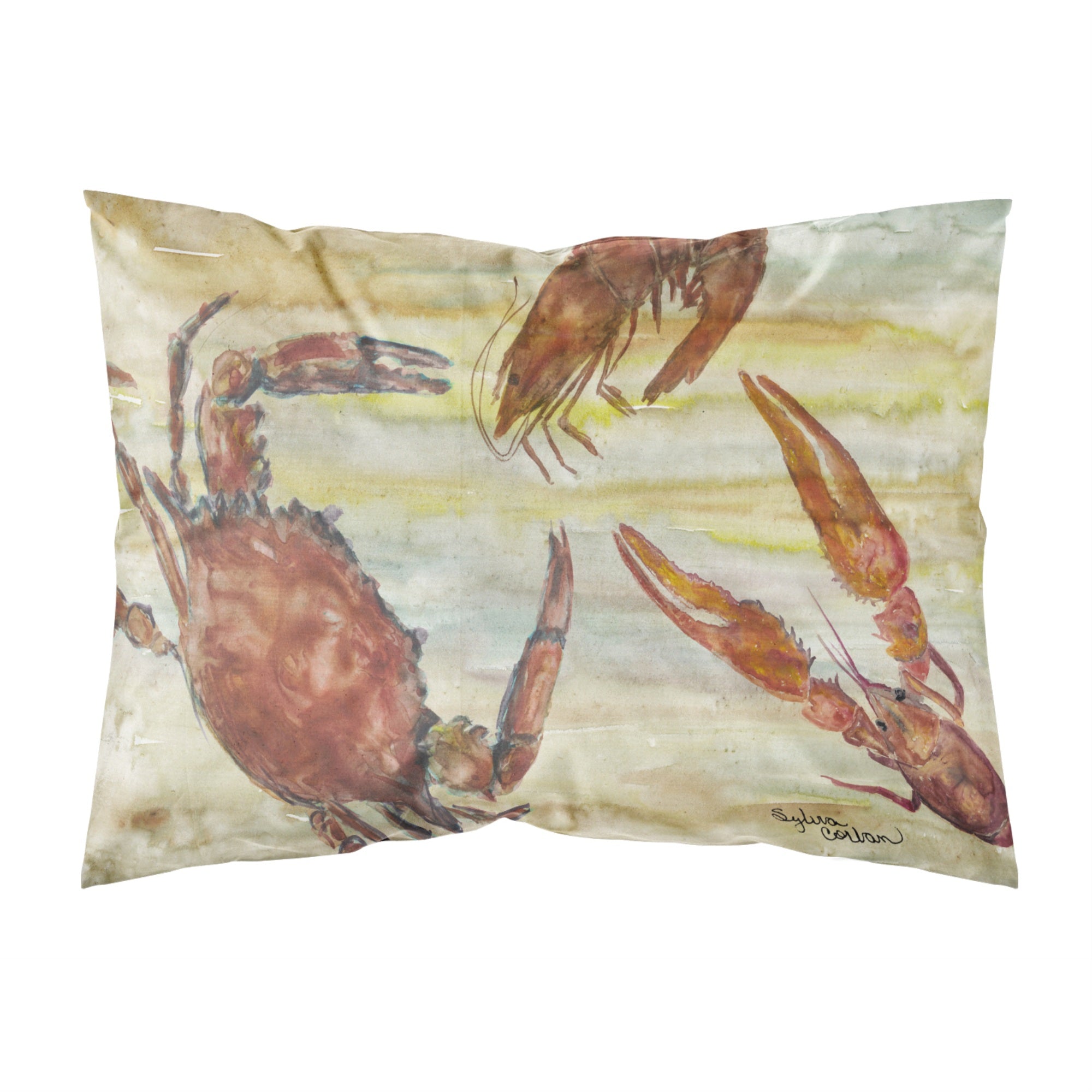 Carolines Treasures Crab, Shrimp, Oyster Yellow Sky Fabric Standard pillowcases, Multicolor