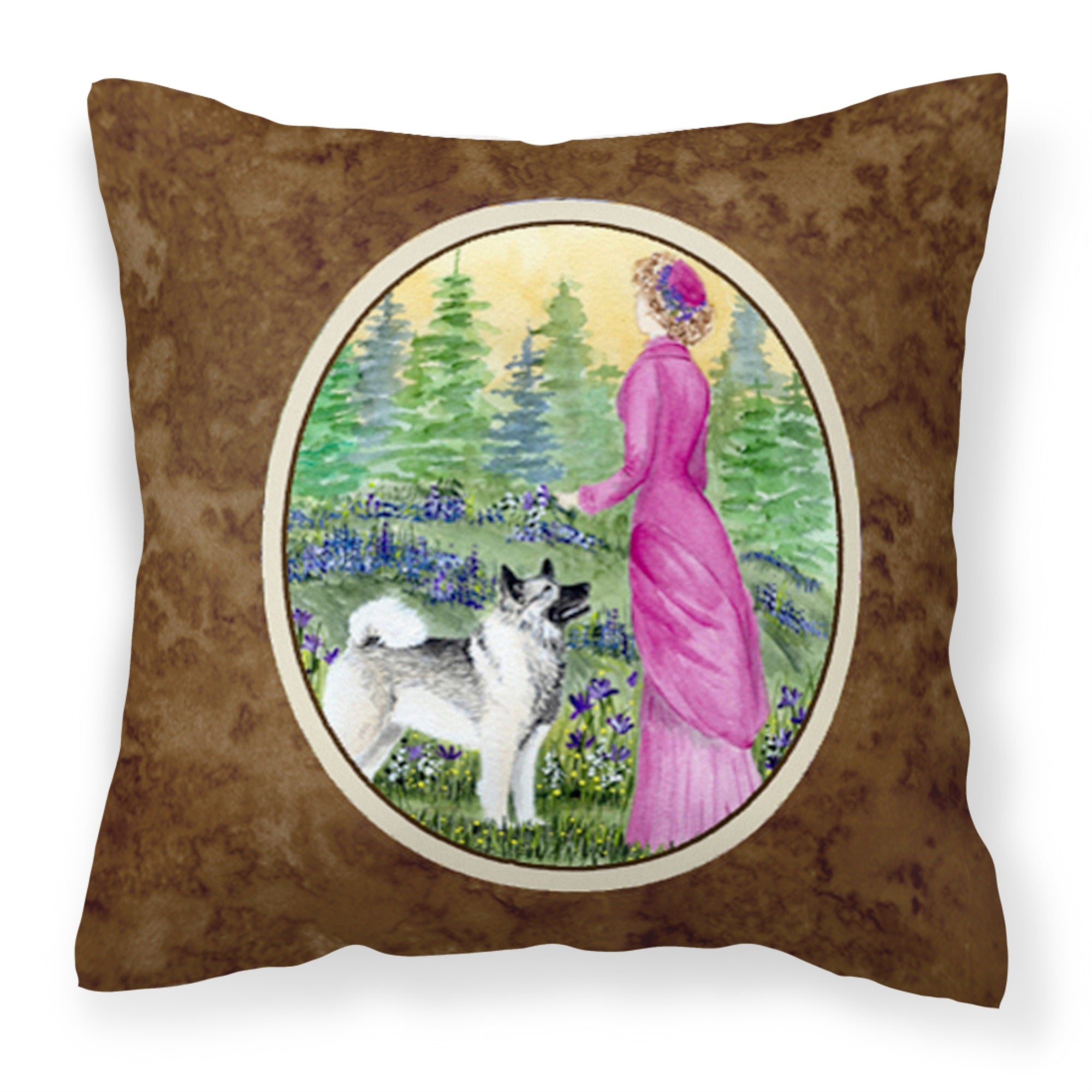 Carolines Treasures Lady with Her Norwegian Elkhound Decorative Canvas Fabric Pillow, 14Hx14W, Multicolor