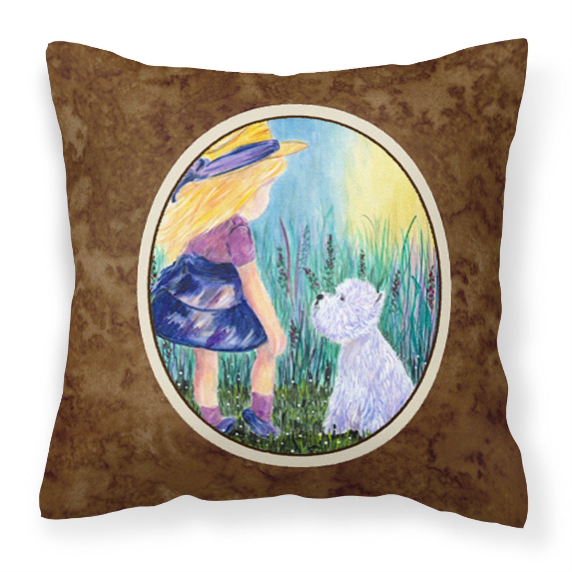 Carolines Treasures SS8351PW1414 Little Girl with Westie Decorative Canvas Fabric Pillow, Large, Multicolor