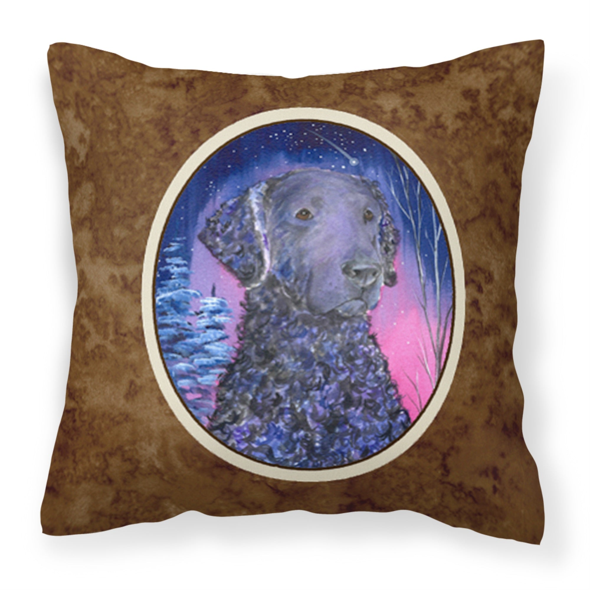Carolines Treasures SS8354PW1414 Starry Night Curly Coated Retriever Fabric Pillow, Large, Multicolor