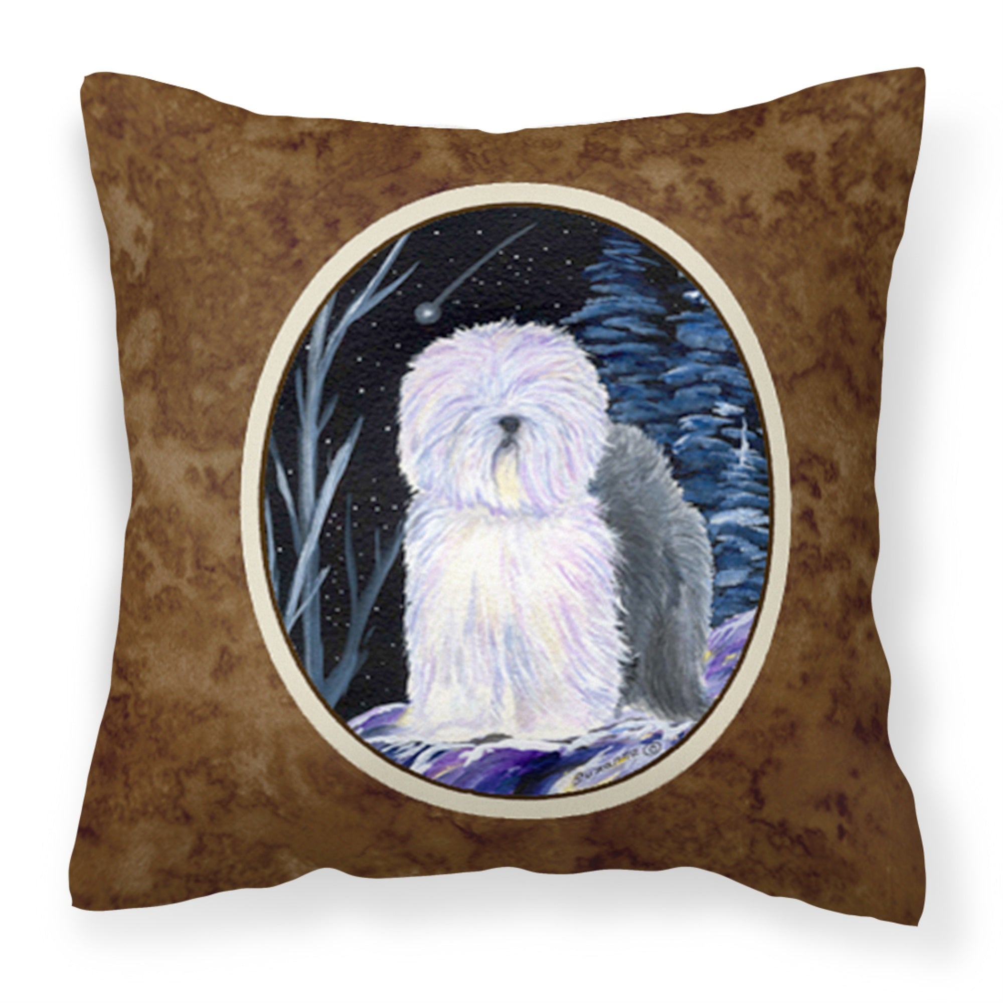 Carolines Treasures SS8406PW1414 Starry Night Old English Sheepdog Fabric Pillow, Large, Multicolor