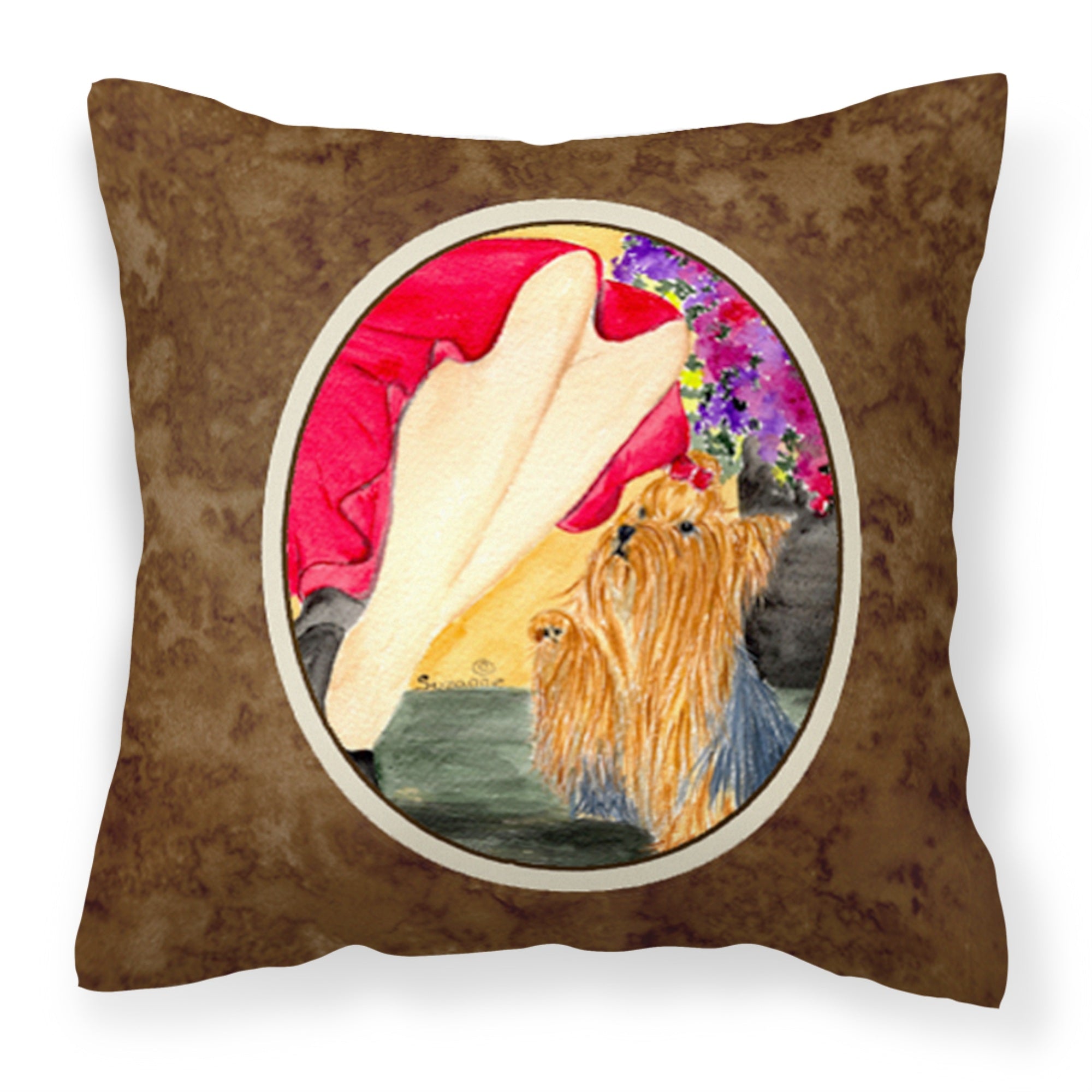 Carolines Treasures SS8522PW1414 Lady with her Yorkie Decorative Canvas Fabric Pillow, Large, Multicolor