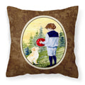 Carolines Treasures SS8530PW1414 Little Boy with his Golden Retriever Fabric Pillow, Large, Multicolor
