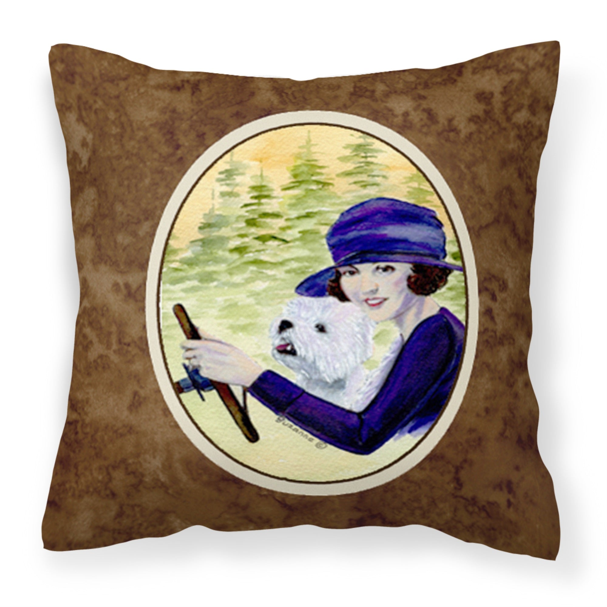 Carolines Treasures SS8532PW1414 Woman driving with her Westie Fabric Pillow, Large, Multicolor