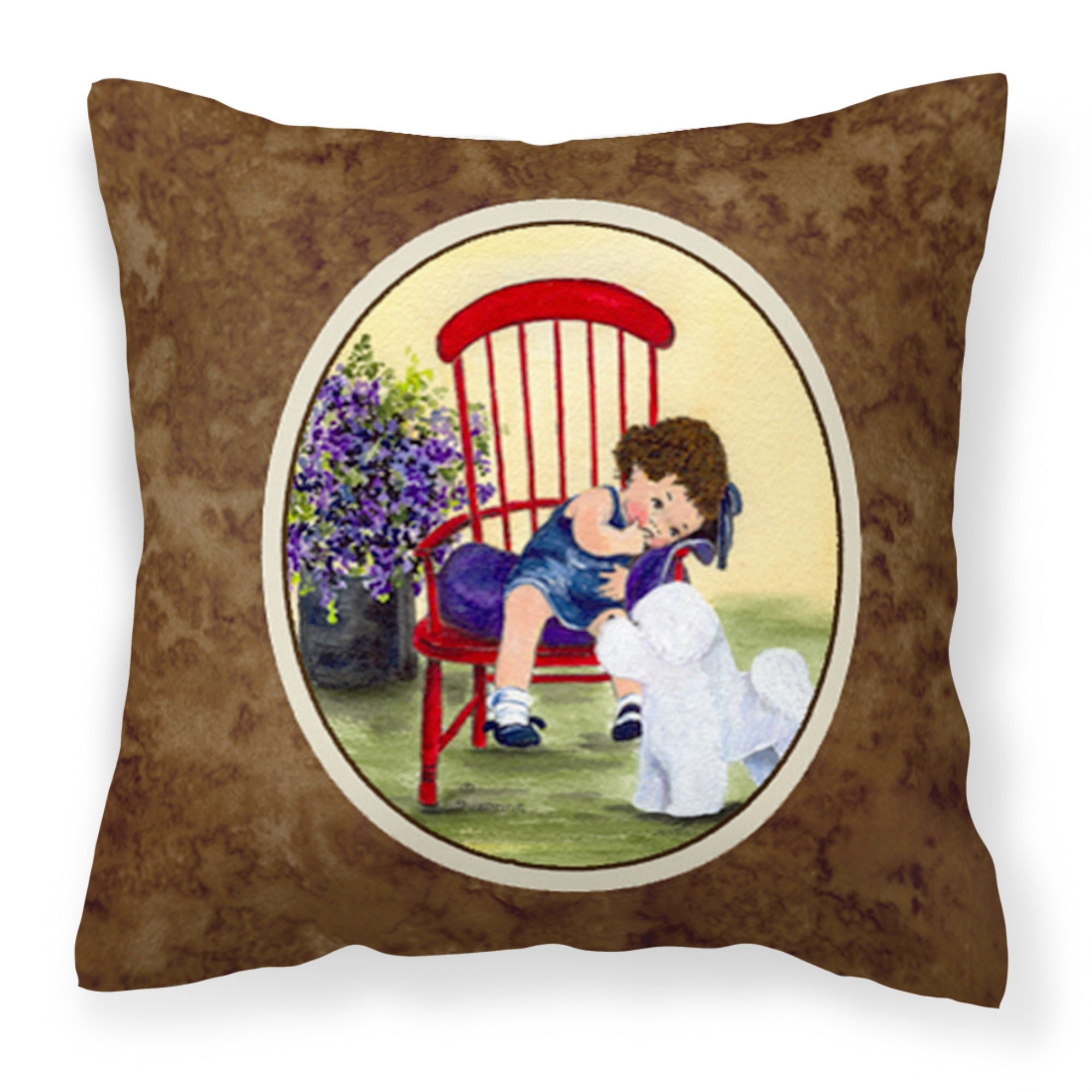 Carolines Treasures SS8533PW1414 Little Girl with her Bichon Frise Fabric Pillow, Large, Multicolor
