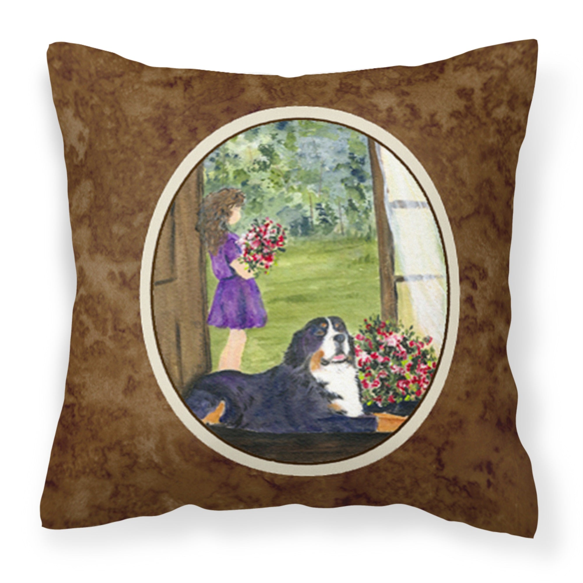 Carolines Treasures SS8535PW1414 Little Girl with her Bernese Mountain Dog Pillow, Large, Multicolor