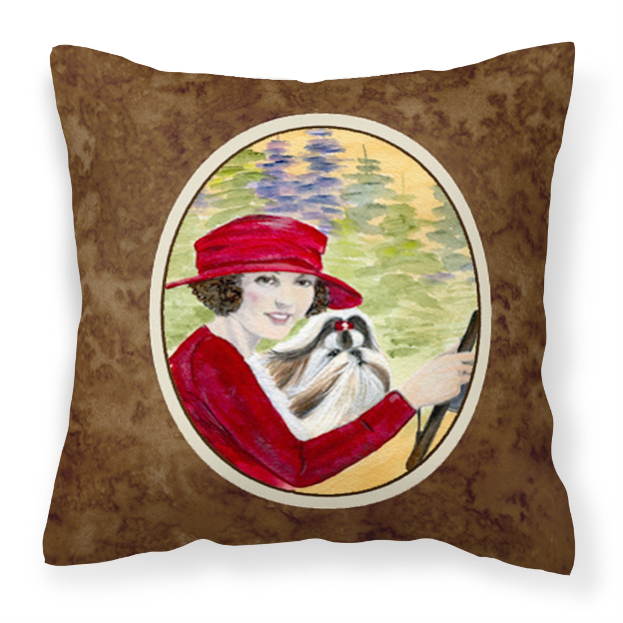 Carolines Treasures SS8539PW1414 Lady driving with her Shih Tzu Fabric Pillow, Large, Multicolor