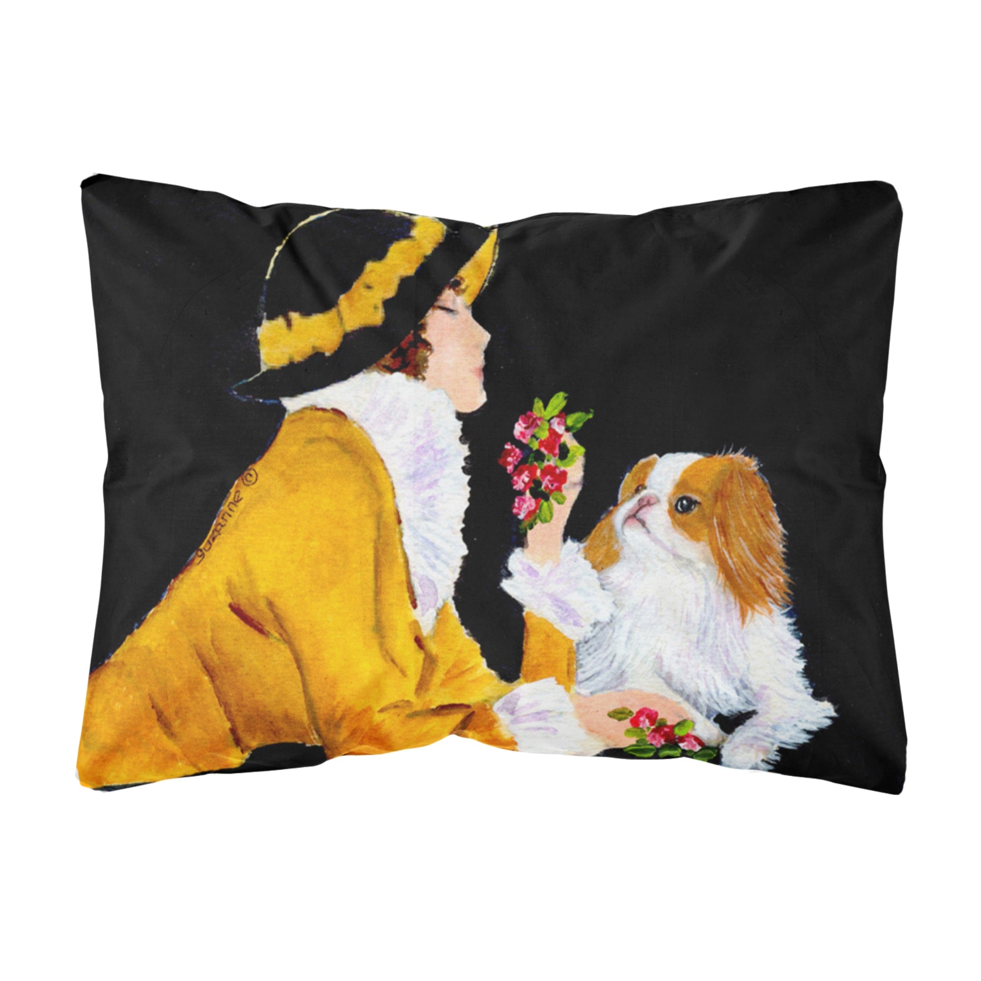 Carolines Treasures Lady With Her Japanese Chin Decorative Canvas Fabric Pillow, Large, Multicolor