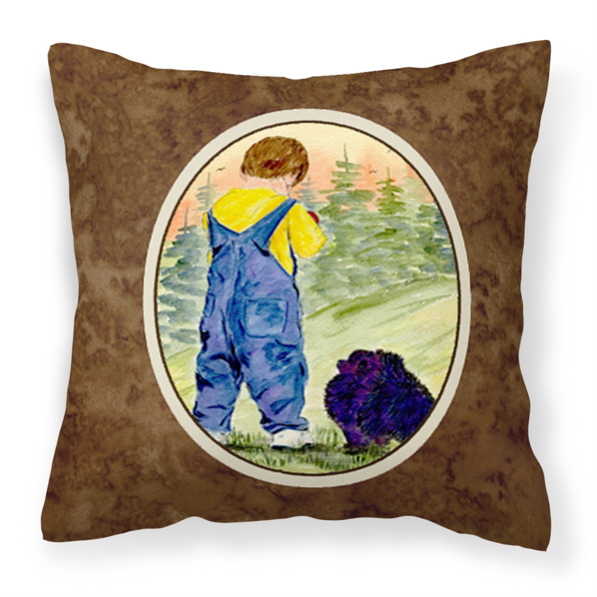 Carolines Treasures SS8544PW1414 Little Boy with his Pomeranian Fabric Pillow, Large, Multicolor