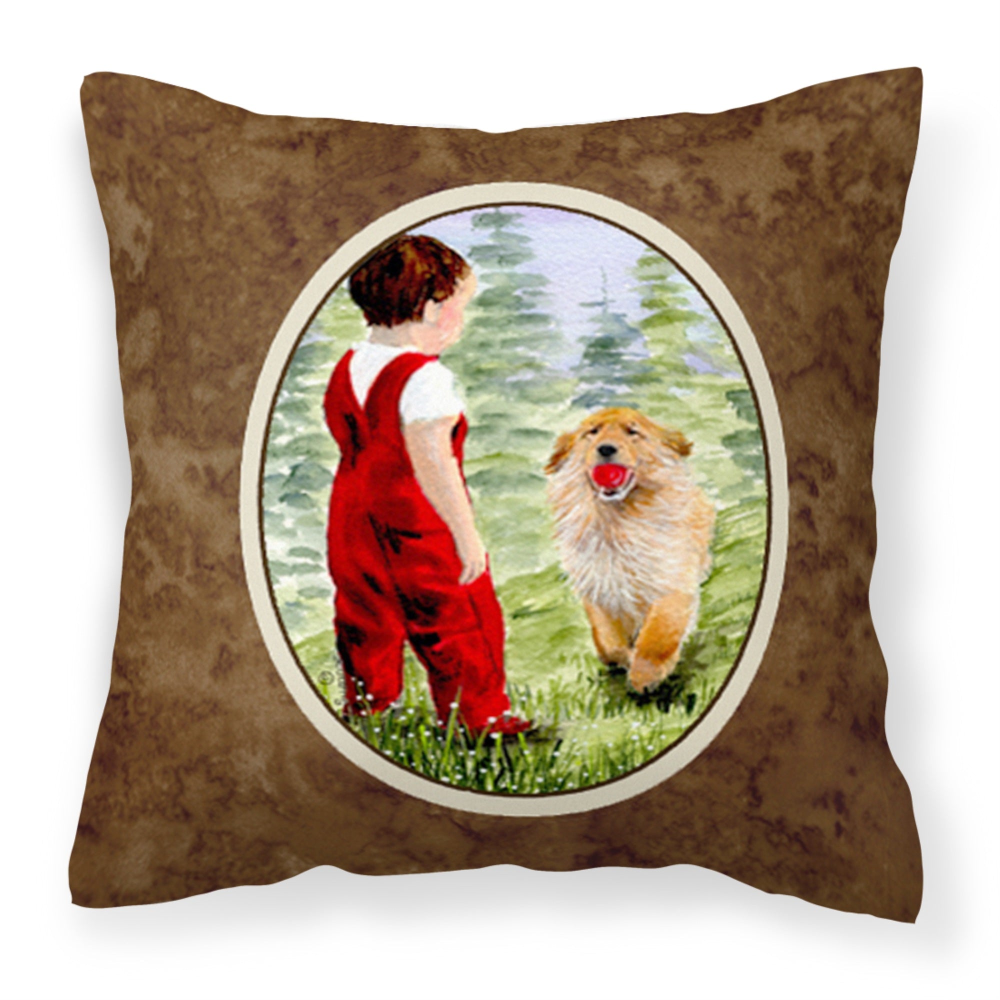 Carolines Treasures SS8545PW1414 Little Boy with his Golden Retriever Fabric Pillow, Large, Multicolor