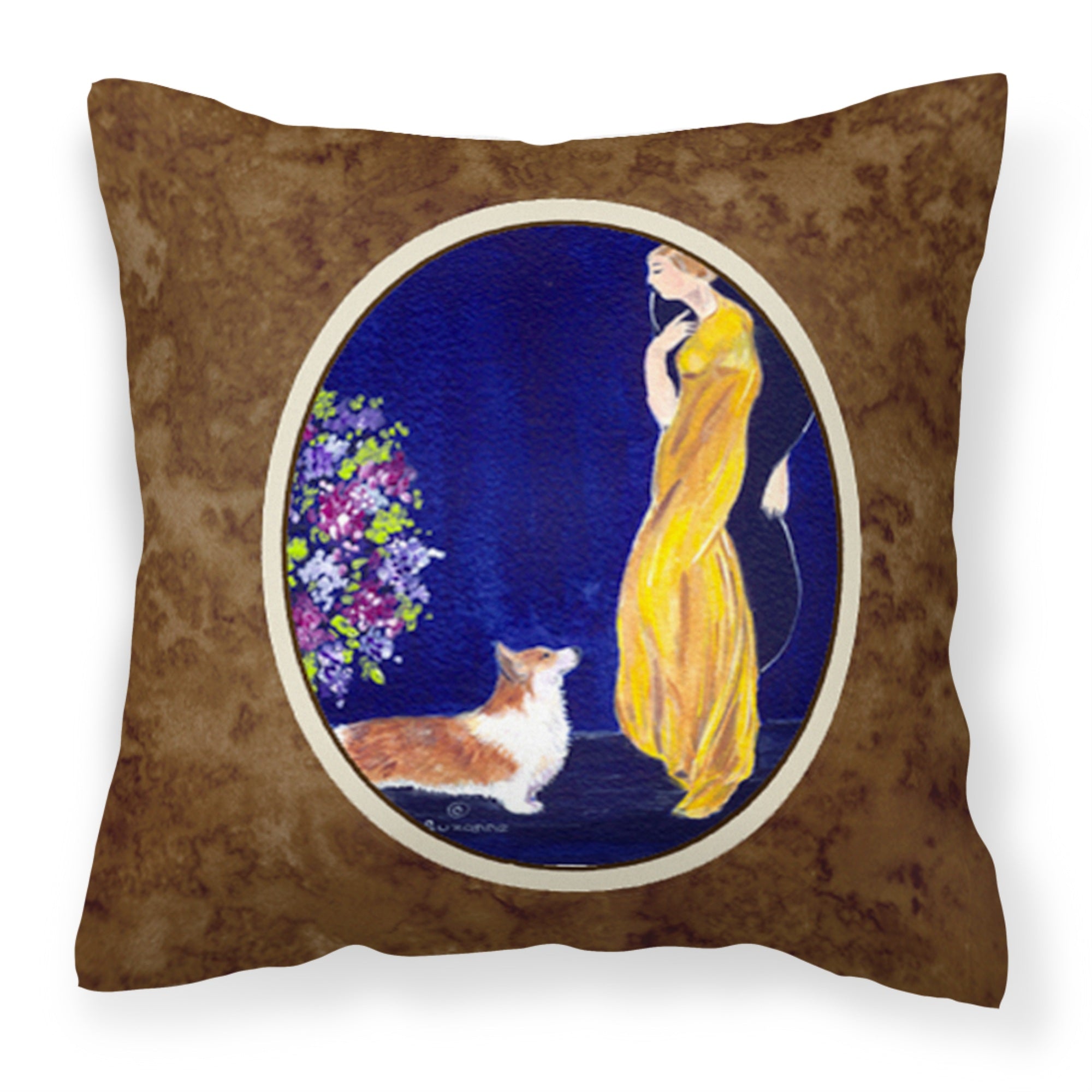 Carolines Treasures SS8546PW1414 Lady with her Corgi Decorative Canvas Fabric Pillow, Large, Multicolor