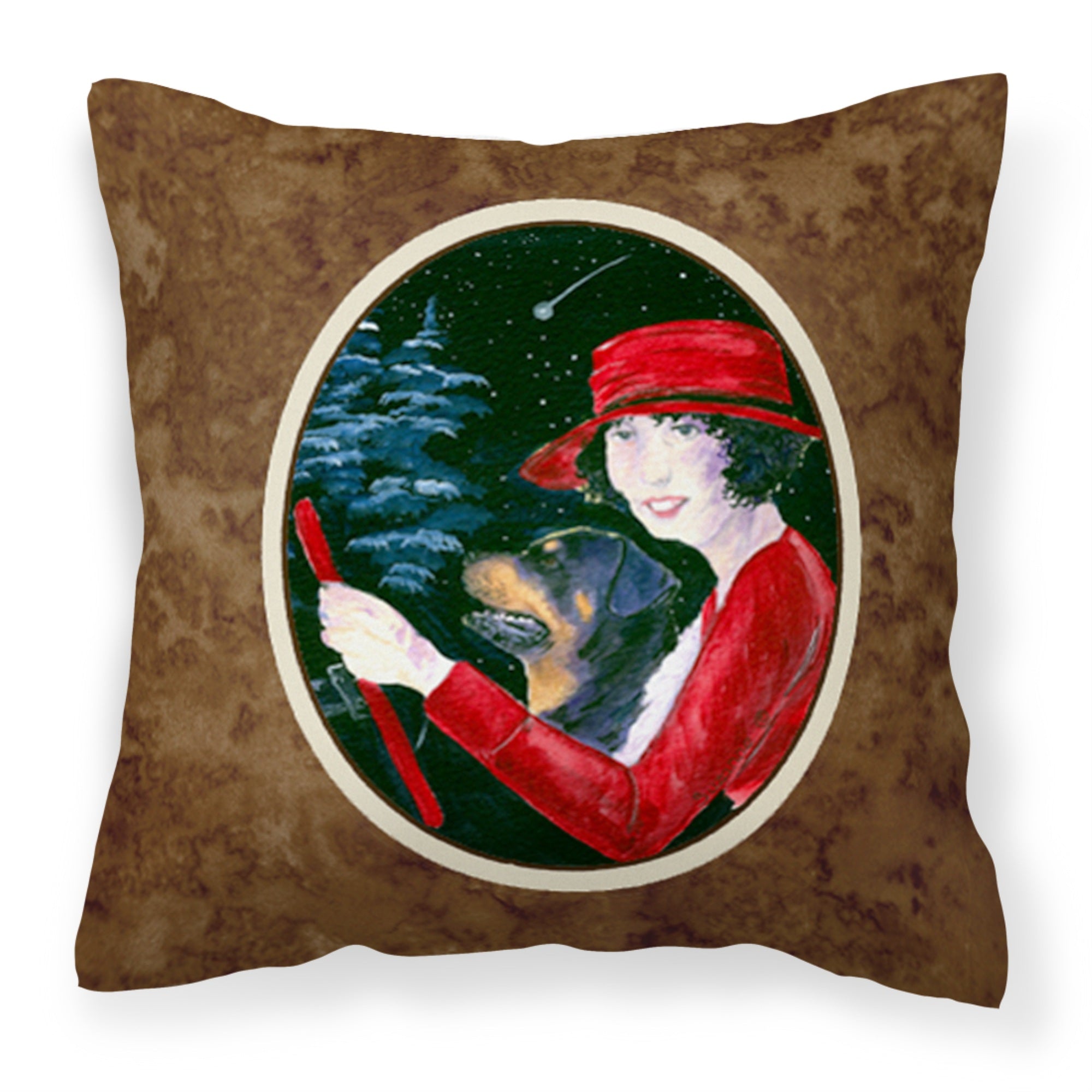 Carolines Treasures SS8551PW1414 Lady driving with her Rottweiler Fabric Pillow, Large, Multicolor