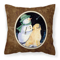 Carolines Treasures SS8577PW1414 Golden Retriever with Snowman in Green Hat Pillow, Large, Multicolor