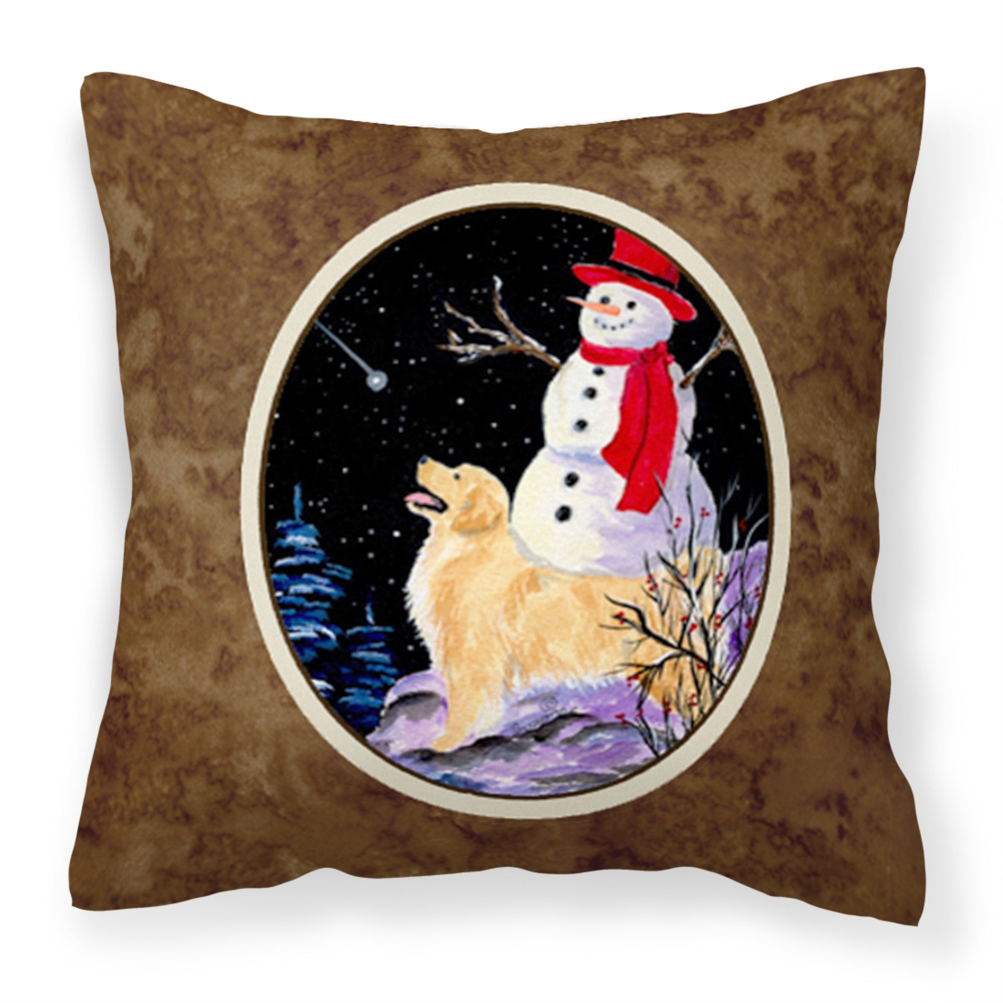 Carolines Treasures SS8579PW1414 Golden Retriever with Snowman in red Hat Pillow, Large, Multicolor