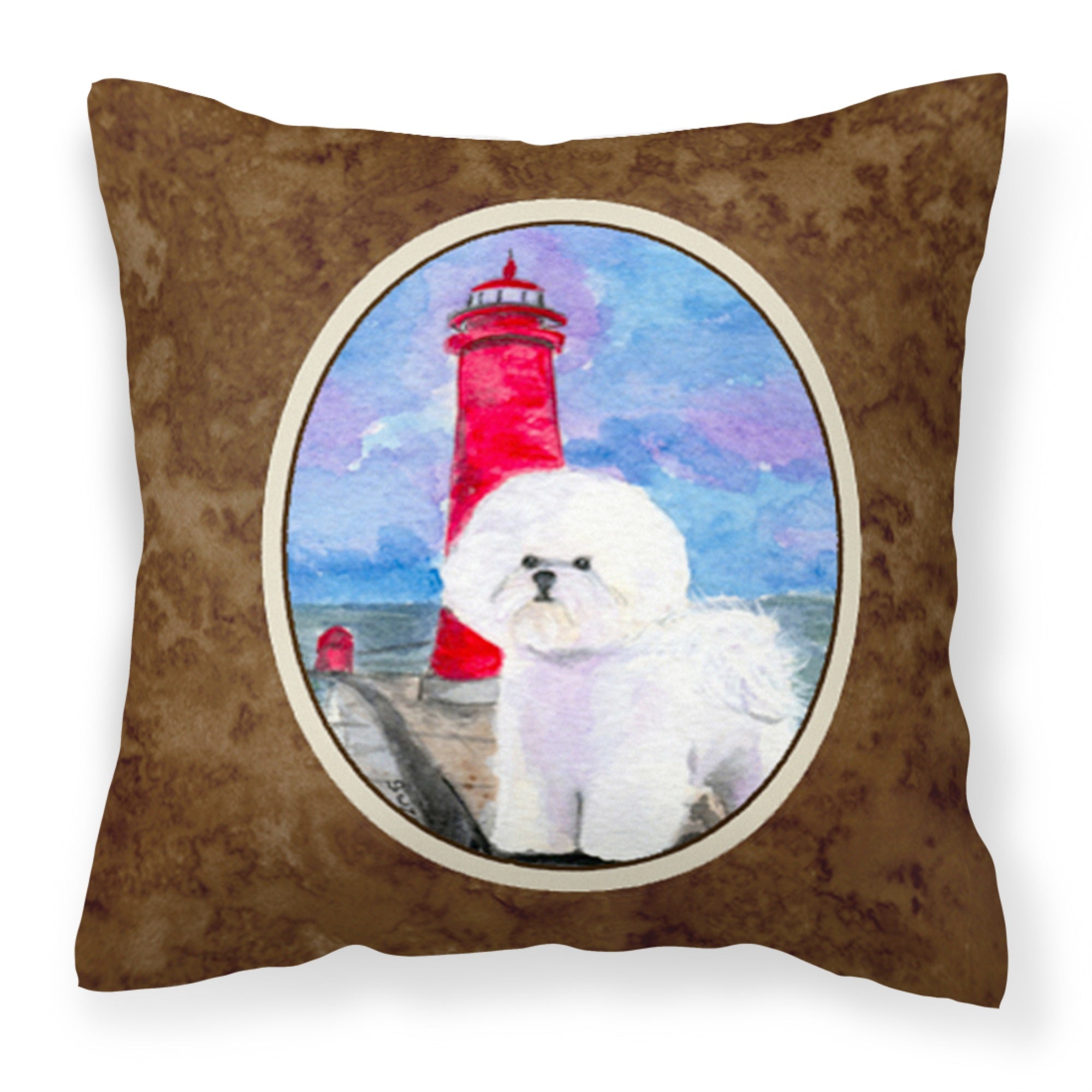 Carolines Treasures SS8891PW1414 Lighthouse with Bichon Frise Fabric Pillow, Large, Multicolor