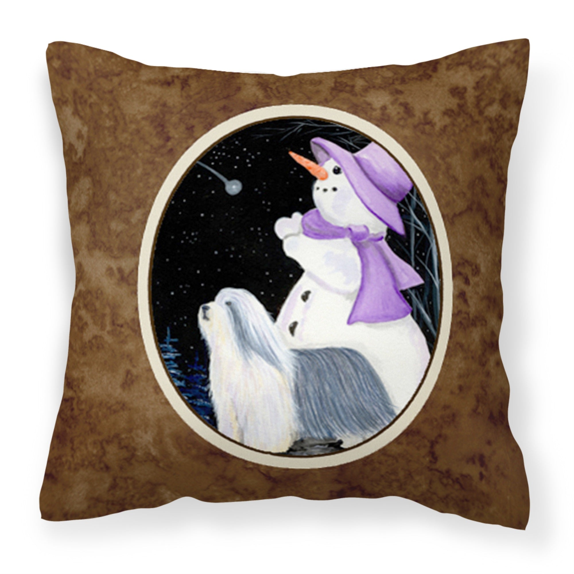 Carolines Treasures SS8947PW1414 Snowman with Bearded Collie Fabric Pillow, Large, Multicolor