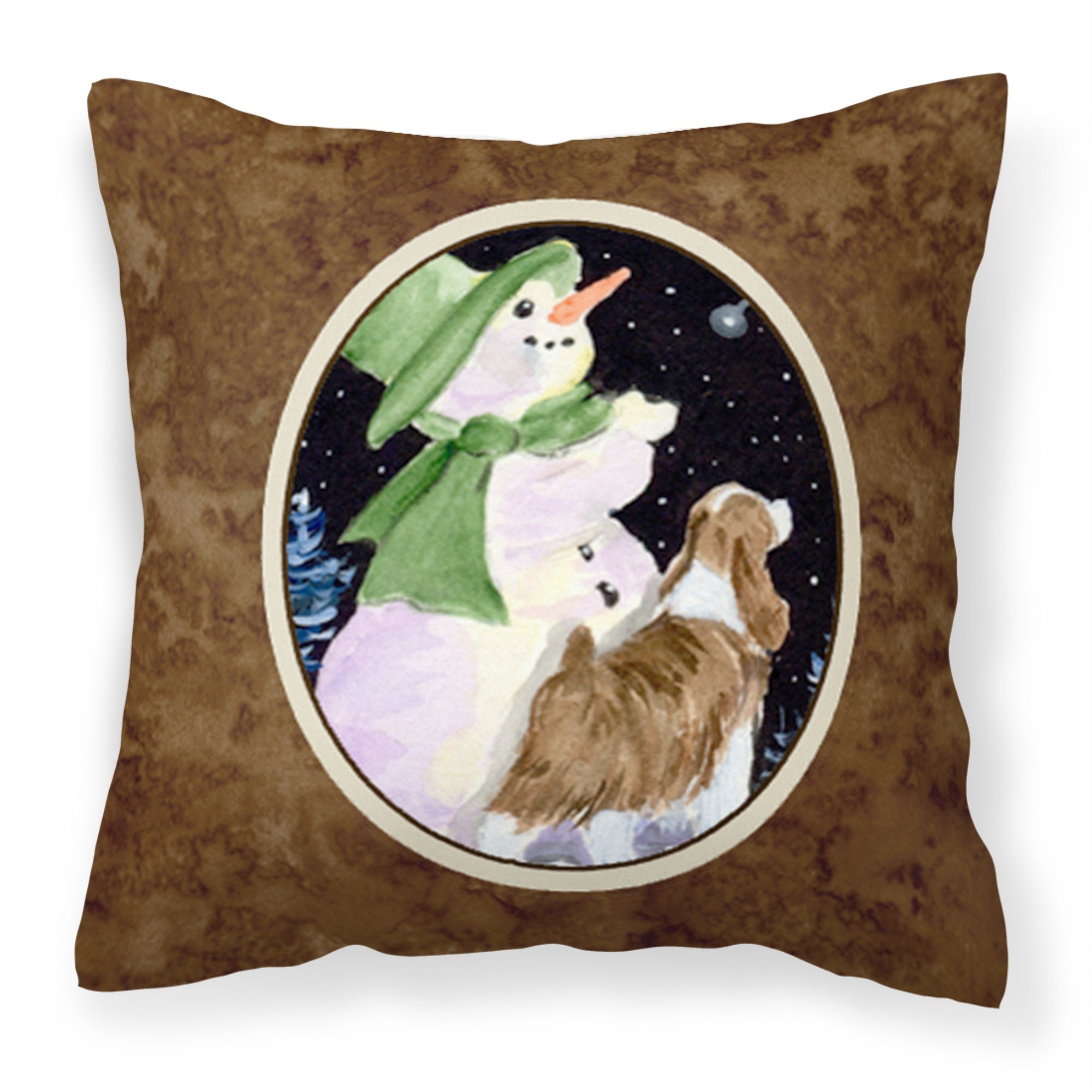 Carolines Treasures SS8949PW1414 Snowman with Springer Spaniel Fabric Pillow, Large, Multicolor