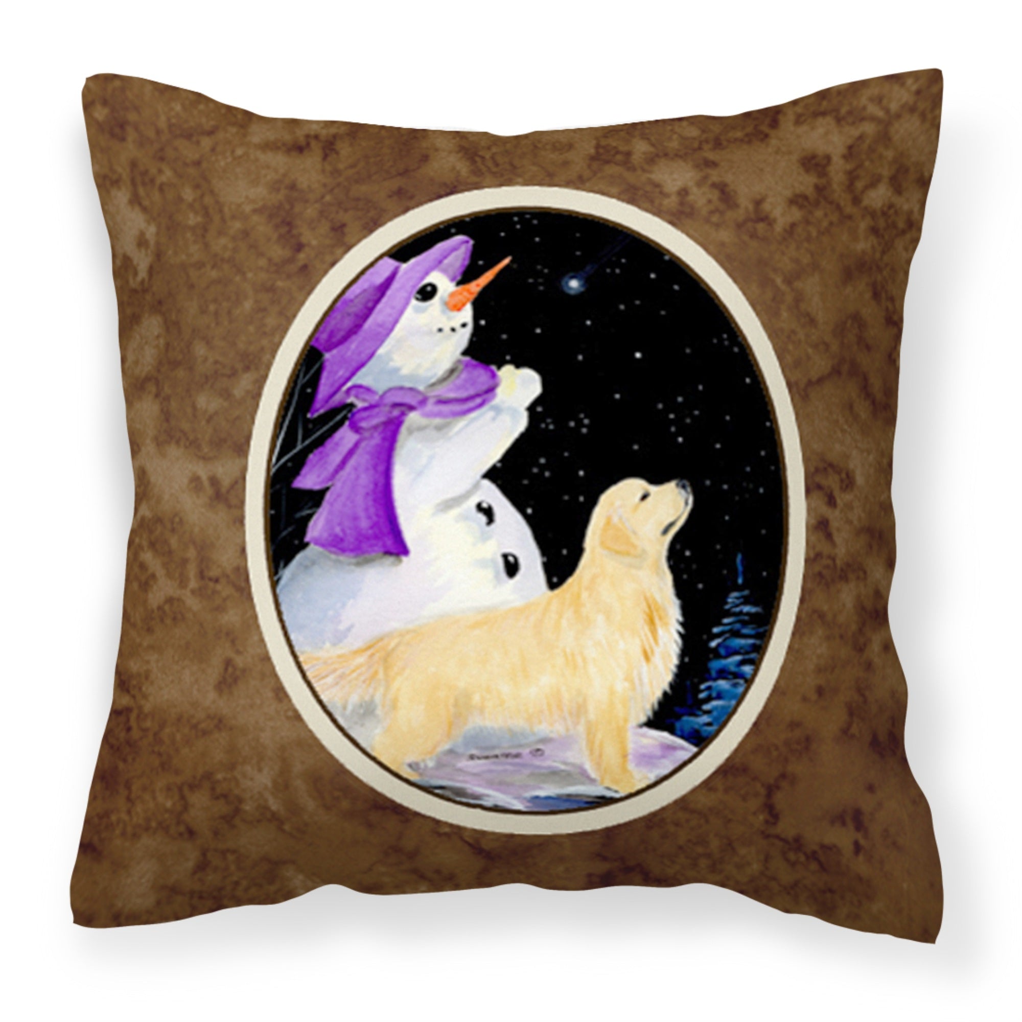Carolines Treasures SS8950PW1414 Snowman with Golden Retriever Fabric Pillow, Large, Multicolor