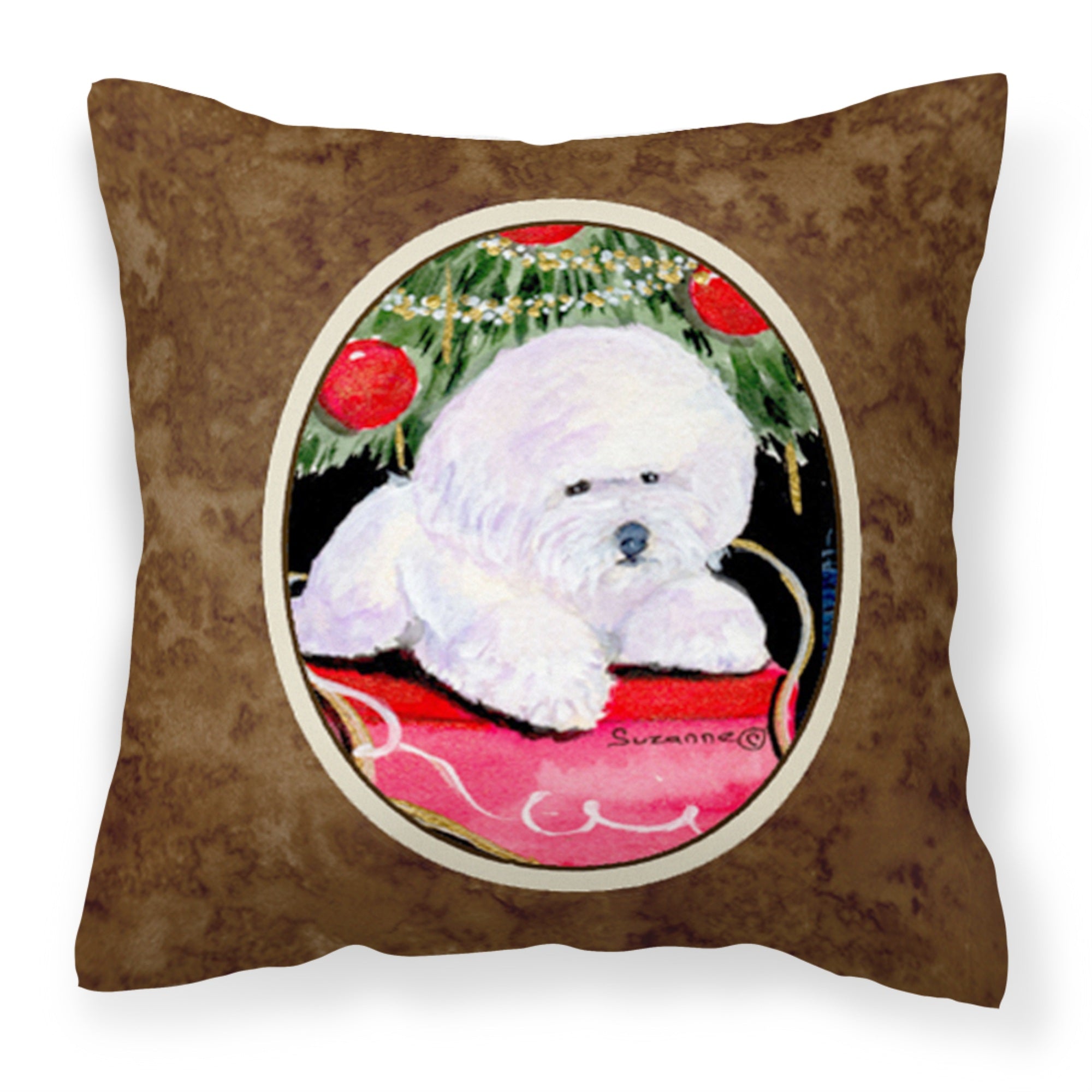 Carolines Treasures SS8957PW1414 Christmas Tree with Bichon Frise Fabric Pillow, Large, Multicolor