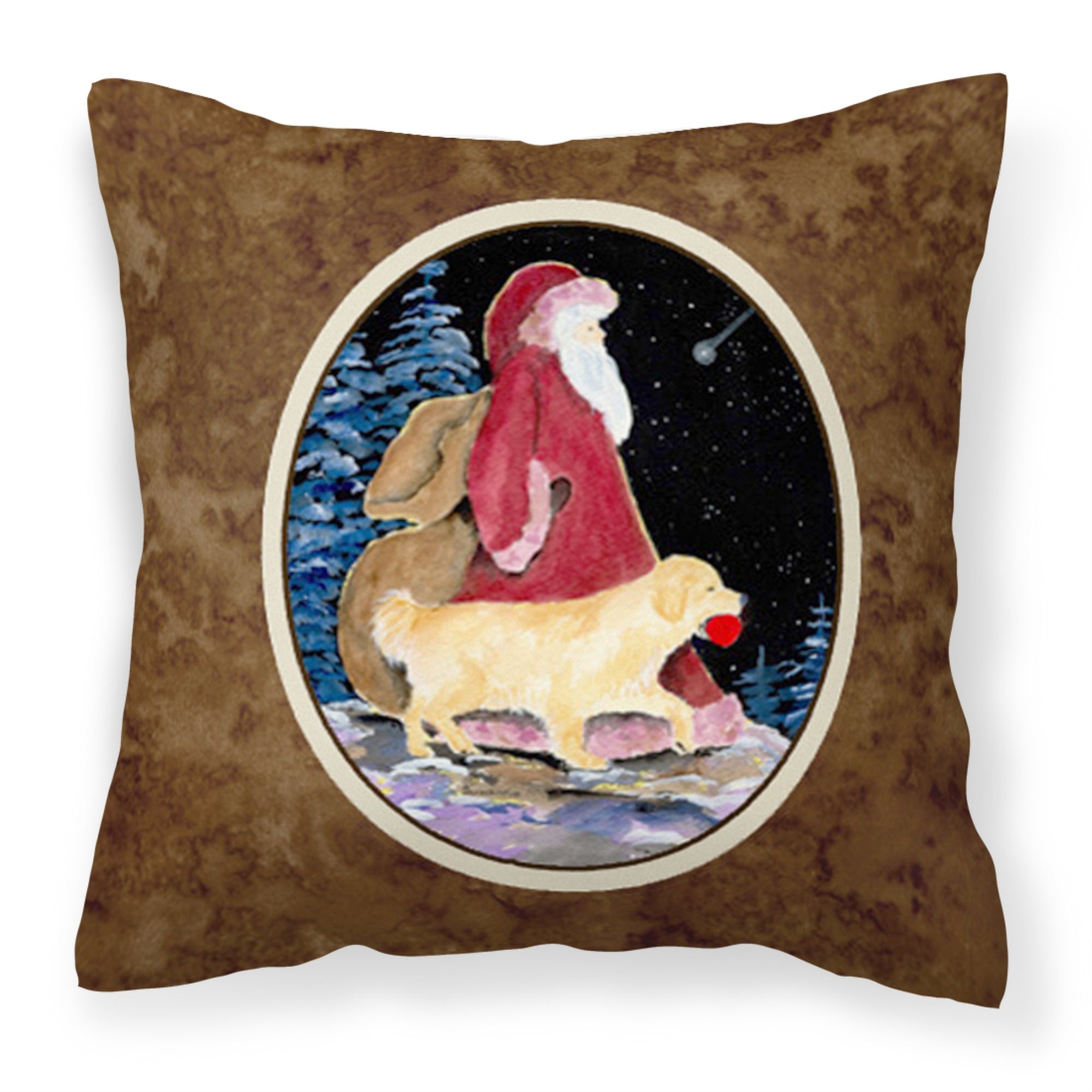 Carolines Treasures SS8973PW1414 Santa Claus with Golden Retriever Fabric Pillow, Large, Multicolor