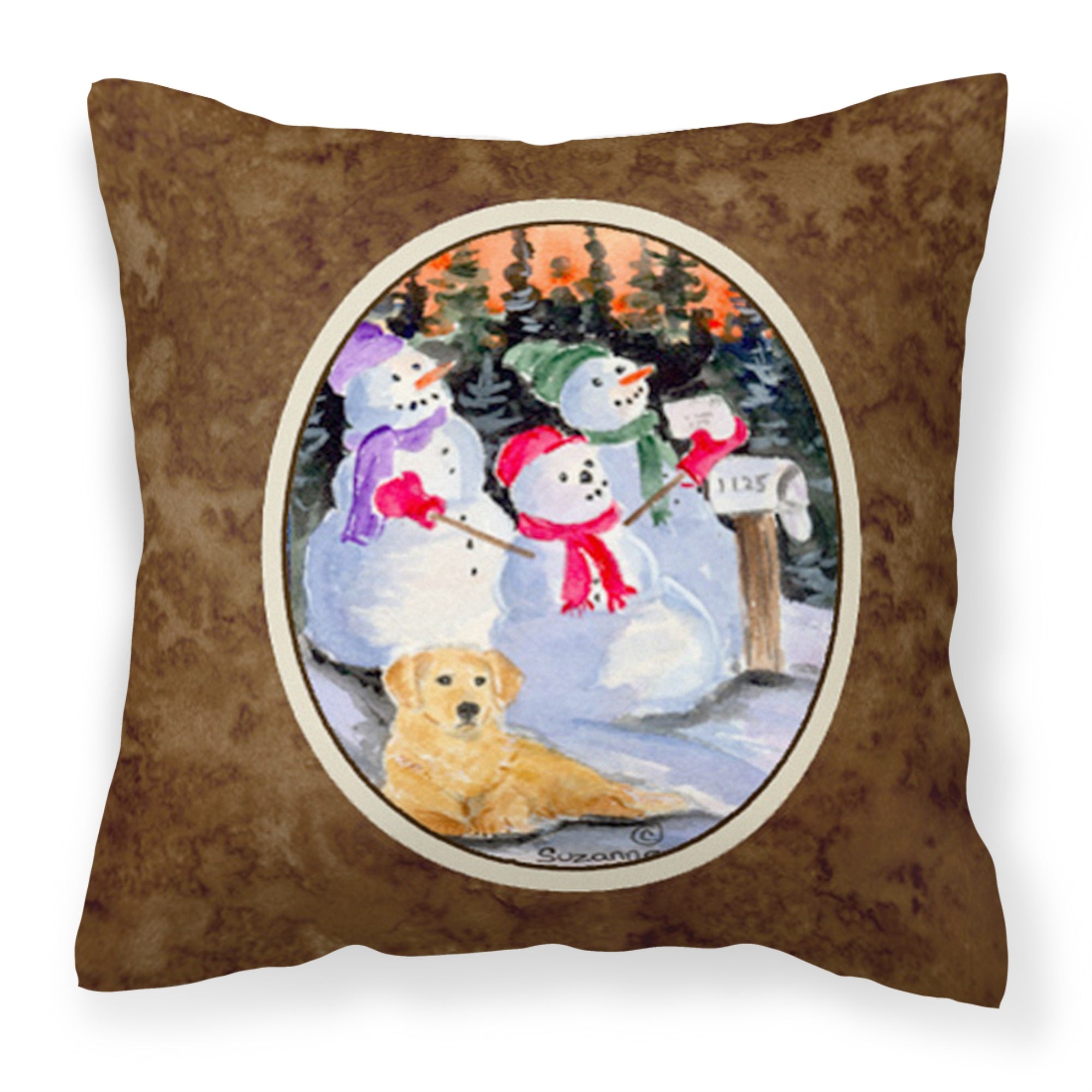 Carolines Treasures SS8989PW1414 Snowman with Golden Retriever Fabric Pillow, Large, Multicolor