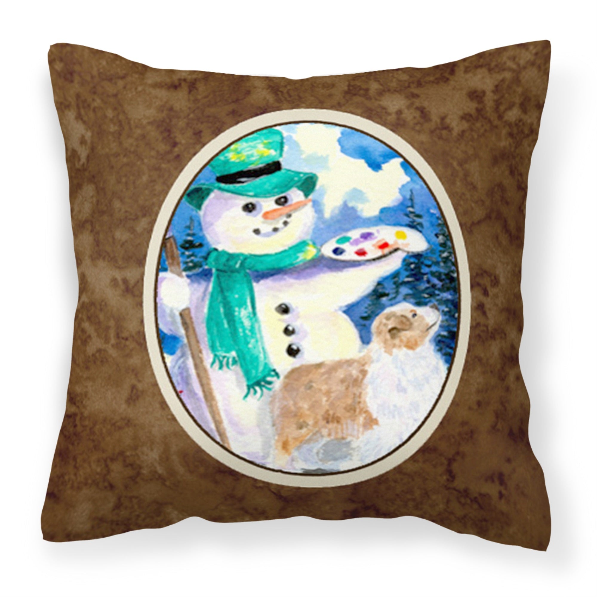 Carolines Treasures SS8996PW1414 Snowman with Australian Shepherd Fabric Pillow, Large, Multicolor