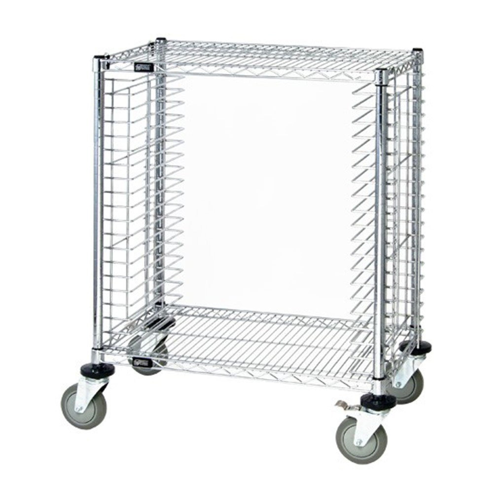 Tray Cart, mobile, half size, 30W x 18D x 39H, side loading, holds (19) trays, casters, chrome plated finish, NSF