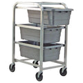 Tub Rack, mobile, 60 lb. weight capacity per bin, end loading, holds (3) TUB2516-8 gray tubs (included), welded aluminum constru