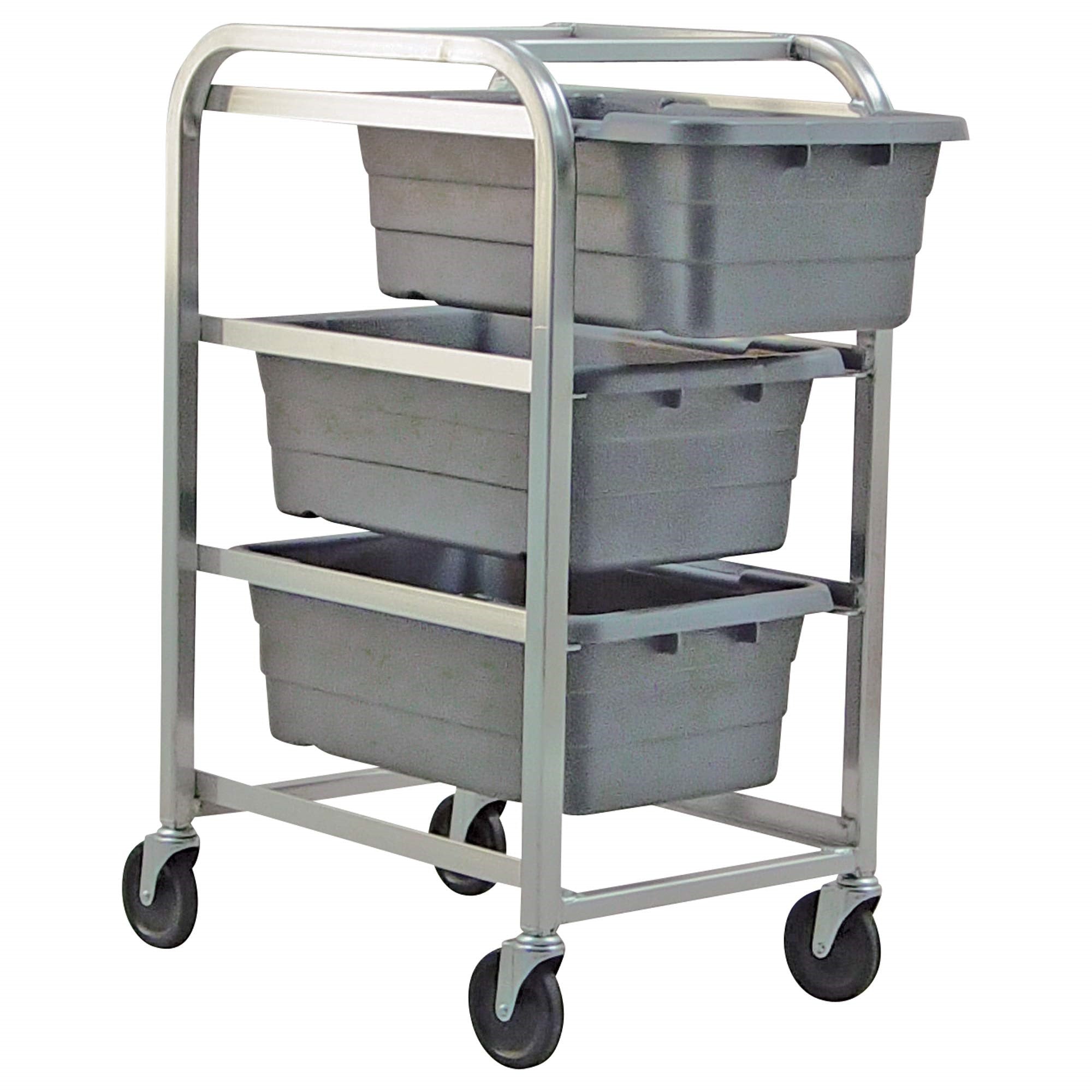 Tub Rack, mobile, 60 lb. weight capacity per bin, end loading, holds (3) TUB2516-8 gray tubs (included), welded aluminum constru
