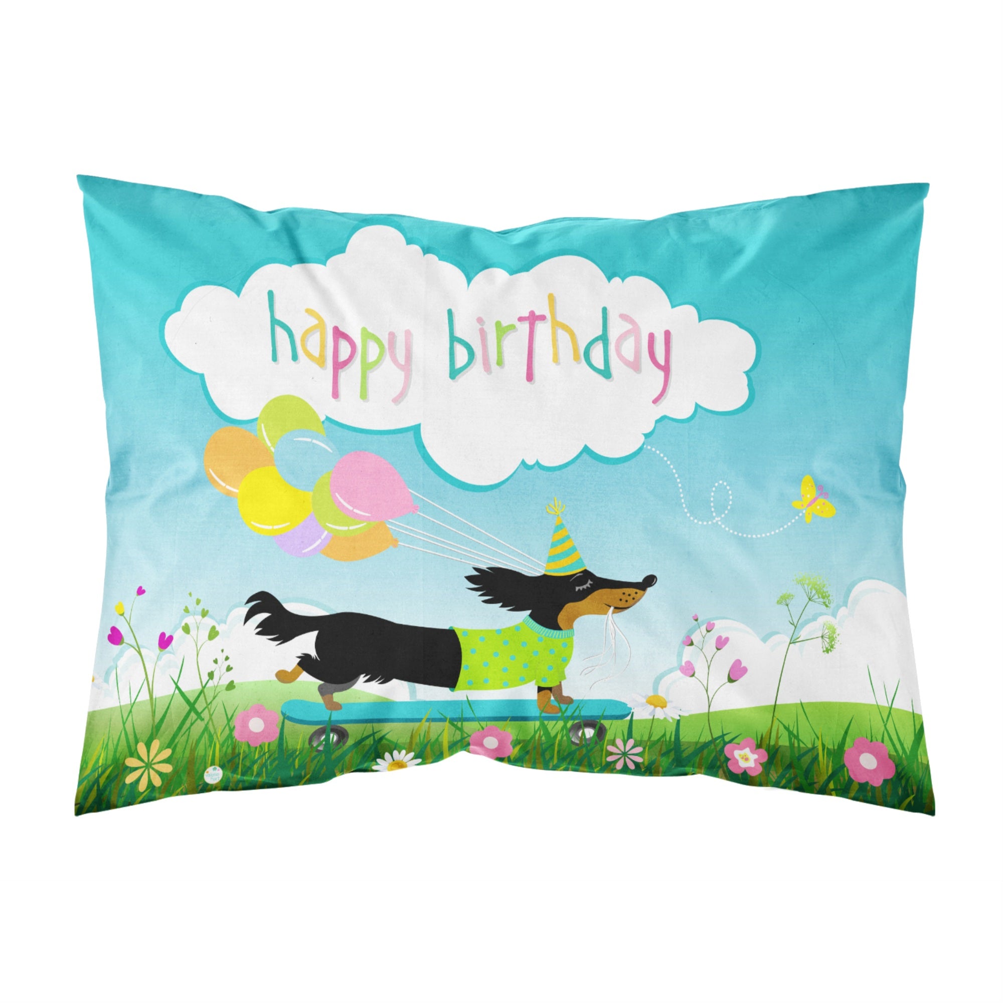 Carolines Treasures Happy Birthday Dachshund Fabric Standard Pillowcase, Multicolor