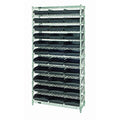 Bin Wire Shelving System, 36W x 24D x 74H overall size, 800 lb. capacity per shelf, includes: (12) wire shelves, (4) posts, and 