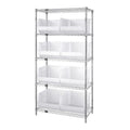 Bin Wire Shelving System, 42L x 18W x 74H, 800 lbs capacity per shelf, includes: (5) shelves and (8) QUS270 clear bins, chrome p