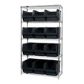 Bin Wire Shelving System, 42W x 18D x 74H, 800 lbs load capacity per shelf, includes: (5) shelves and (12) QMS533 black bins, ch
