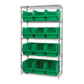 Bin Wire Shelving System, 42W x 18D x 74H, 800 lbs load capacity per shelf, includes: (5) shelves and (12) QMS533 green bins, ch