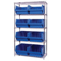 Bin Wire Shelving System, 42W x 18D x 74H, 800 lbs load capacity per shelf, includes: (5) shelves and (8) QMS543 black bins, chr