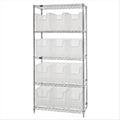Bin Wire Shelving System, 36W x 18D x 74H, 800 lbs load capacity per shelf, includes: (5) shelves and (12) QGH600 clear bins, ch