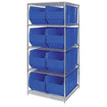 Bin Wire Shelving System, 36W x 36D x 74H, 800 lbs load capacity per shelf, includes: (5) shelves and (8) QUS993 blue bins, chro